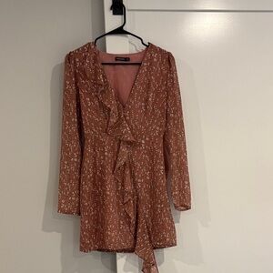 Nasty Gal Brown Long Sleeve Dress